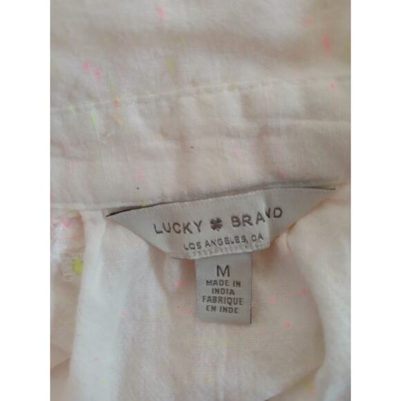 Lucky Brand Neon Splatter Floral Embroidered Button Up Top Shirt White Medium - Picture 4 of 11